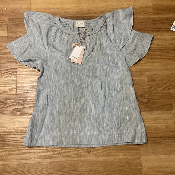 NWT Mirth Blouse.Blue Fitted Flutter Sleeve Blouse with Ruffles. Size Small - Picture 10 of 10